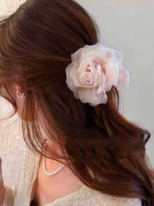 1件女款甜美優雅網紗花朵髮夾，適合日常與度假使用 - 粉色 - 查看 2