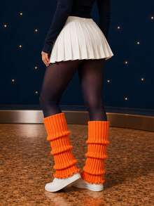 Women's New Bright Orange Ribbed Knit Leg Warmers Three Tier Ruffle Slouchy Open Foot Calf Socks Y2K Boot Covers For Streetwear Dance Festival Outfits - Multicolor - View 9