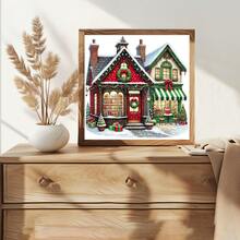 Christmas Decorations 1 Set 36*36cm/14.17*14.17inch Christmas Bookshop Lane Semi-Finished Cross Stitch Kit, DIY Needlework Materials, 11CT Printed Cross Stitch Decor Painting, Creative Handmade Gift, Full Home Decor Craft Set, Frame Not Included - Christmas Bookshop Lane - View 12