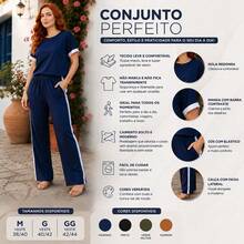 Women's Summer Wide-Leg Pants And Short Sleeve Top Set - 海軍藍 - 查看 2