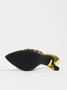 Jin Bei Qi Sandalias de tacón alto tipo mule con punta abierta y estampado de leopardo dorado para mujer, tacones altos glamurosos de verano, tacones altos dorados para exteriores, moda de todas las estaciones, discoteca, fiesta, banquete y reunión, sandalias elegantes para mujer, diseño de tacón de gatito, zapatos de tacón alto para mujer, zapatos casuales cómodos de otoño para mujer - Dorado - Ver 8