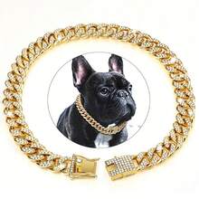Rhinestone Gold Dog Collar, Hip Hop Style Gold Dog Necklace, Big Gold Chain Cat Collar, Full Rhinestone Fashion Pet Collar - Gold - View 1