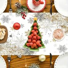 1-Piece Linen Table Runner, Designed With Various Snowflake Patterns In Gold And Silver, Durable Indoor And Outdoor Holiday Table Flags, Suitable For Kitchen, Restaurant, And Christmas Party Decoration, Holiday Themes, And Home Decor. - Multicolor - View 7