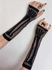 Halloween New Dark Distressed Hollow Out Sleeve Punk Gothic Mesh Long Fingerless Arm Warmers Accessory - View 9