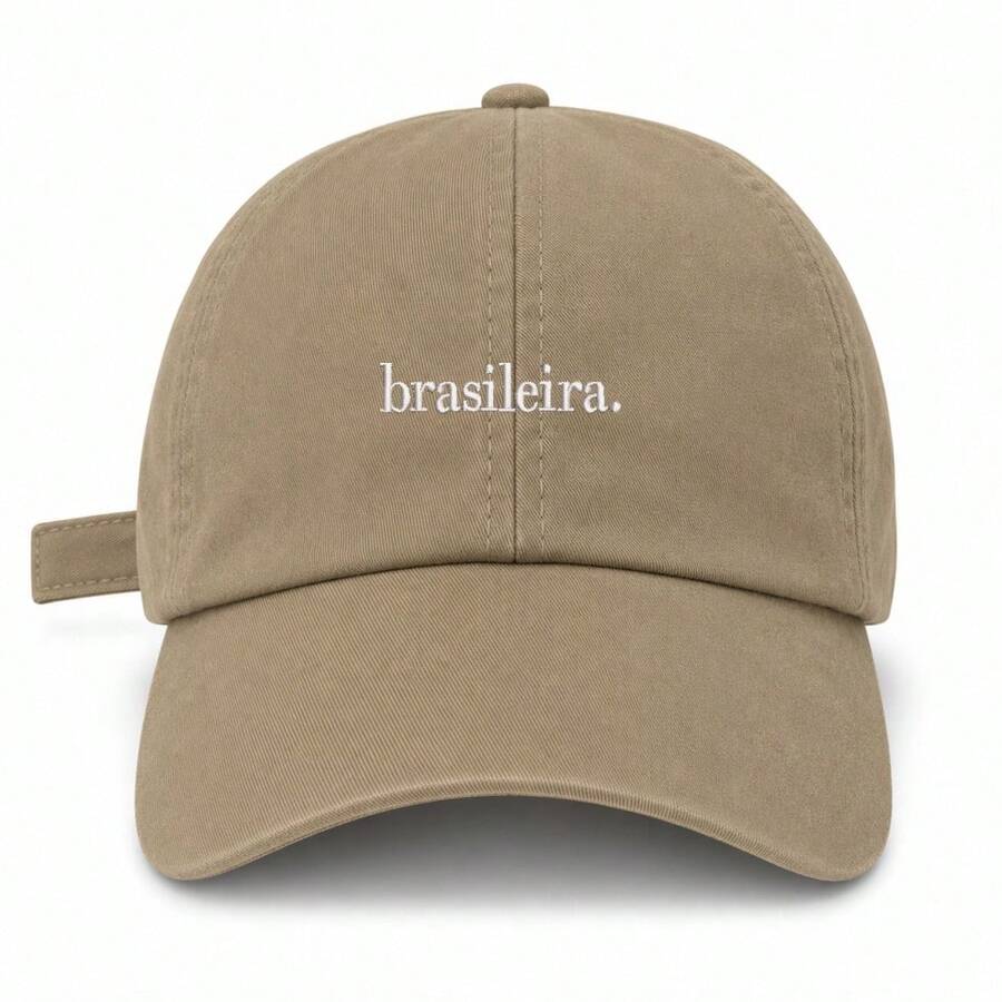 Unisex 100% Cotton Twill Dad Hat With Curved Brim, Brazilian Custom Design. - Khaki Embroidered White - View 1