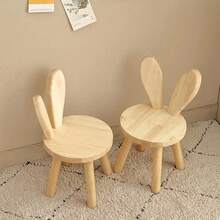 1pc Solid Wood Stool, Wooden Photography Prop, Creative Small Bench, Cute Rabbit Ear Solid Wood Stool, Simple Shoe Changing Bench, Modern Cute Animal Design Chair, Suitable For Room Decoration, Studio Photography Prop, Living Room, Bathroom, Kitchen, Classroom, Cute And Portable - Multicolor - View 2