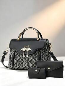 1 Set Fashion Women's Letter Color Block Shoulder Bag & Handbag - Black - View 4