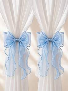 French Style Bowknot Curtain Tieback, Sheer Satin Ribbon Curtain Rope, Multi-Color No-Drill Curtain Tie, Suitable For Semi-Transparent And Regular Curtains, For Bedroom, Living Room, Romantic Home Decor - Multicolor - View 5