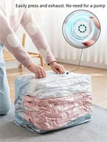 1pc Large Capacity Vacuum Storage Bag, Pink Colorblock Reusable Compression Storage Bag With Zipper Seal And Air Valve, Space-Saving For Clothes, Blankets, Bedding, Bed Linens, Suitable For Closet, Bedroom, Dorm, Moving, Travel And Back To School Season - Multicolor - View 7