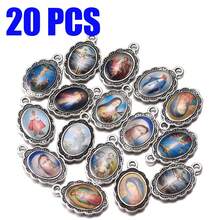 Mixed Image Enamel Our Lady Medal Floral Rosary Centerpiece Jesus Mary Catholic Alloy Crucifix Jewelry Making Charm 19mmx12mm - Multicolor - View 6