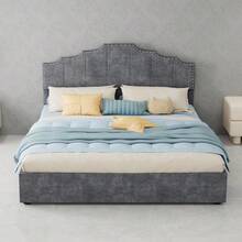 Modern Minimalist Upholstered Bed, Comfortable And Soft Headboard, Multifunctional Bedroom Furniture, High Box Spring Bed Frame With Gas-Pressure Spring, Including 140*200cm Mattress. - 灰色 - 查看 11