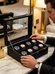 8-Slot/4-Slot Watch Box, Velvet Watch Box With Glass Lid, Unisex Watch Storage Box, Lockable Watch Storage Box, Watch Display Box, Ideal Gift, Gift For Her - one-size - View 7