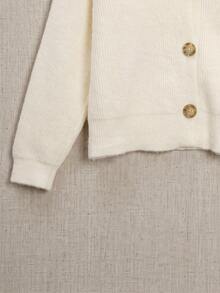 Women's Drop Shoulder Long Sleeve Single Breasted Casual White V-Neck Cardigan - White - View 8