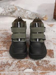 Boys' Thermal-Lined Snow Boots, Winter Hook-And-Loop Thick Sole Anti-Slip Ankle Boots, Outdoor Warm & Cold-Resistant For Small And Medium Children - Black - View 6