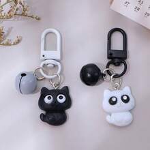 2 Black And White Cat Keychains, Backpack Pendants, Small Gifts For Friends - Black and White - View 2