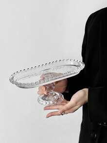 1pc High-End Vintage Minimalist Home Decor Transparent Glass Beaded High-Foot Tray, Dessert Plate, Pastry Fruit Plate, High-Foot Dessert Display Tray Ornament - Multicolor - View 4
