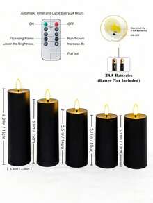 5pcs Flameless Candles, Battery Operated LED Electronic Candles With Remote Control And Timer Function, Suitable For Wedding, Birthday, Halloween, Christmas, Gothic Decor (Black) - Black - View 8
