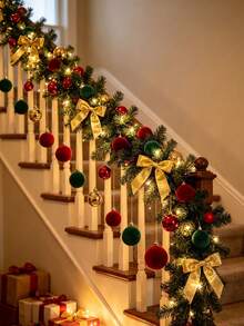 1 Set Flocked Christmas Decorations With Gold Bows, Suitable For Christmas Tree, Wreath, Stair Railing And Indoor Patio, Perfect For Party, New Year Decoration, Winter Christmas Scene, Gift And Home Decor - A - View 8