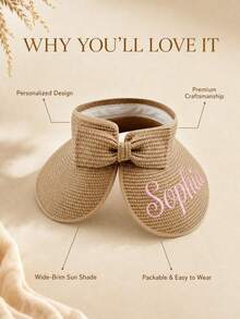 Personalized Custom Name Sun Visor Hat, Bow‑Decorated Summer Cap, Stylish Beach Vacation Accessory & Gift. - Multicolor - View 3