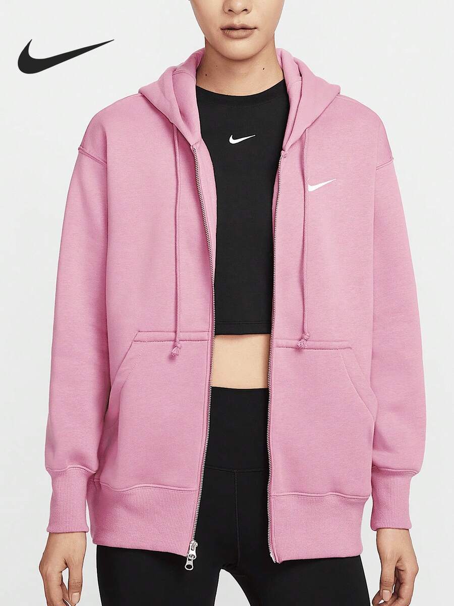 Jaket Fleece Wanita Nike Asli Baru Model Oversize dengan Resleting DQ5759-699 - DQ5759-699 - View 1