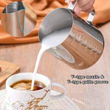 Stainless Steel Coffee Latte Art Pitcher With Measurement Scale, Pointed Spout, Thickened Milk Frothing Cup For Espresso Machine, Latte Art Tool - Milk Frothing Pitcher With Measurement Marks - View 3