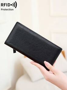 FOREVER MIYIN Women RFID Blocking Long Snap Wallet, Large Capacity Multi‑Card Slots Purse With ID Window, Back Zipper Coin Pocket, Oil‑Wax & Litchi Grain Daily Use - Multicolor - View 3