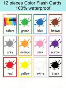 12pcs Color Recognition Cards, Preschool Early Color Education Cards, Suitable For Various Occasions Such As School, Students, Stationery, Learning Supplies, Valentine's Day, Wedding, Birthday And Back To School Season - A - View 6