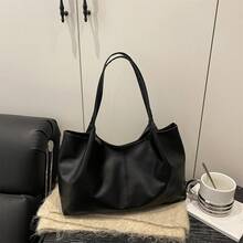 PU Handbag For Women, Solid Color Versatile Large Capacity Tote Bag, Makeup Bag, Mommy Bag, Birthday Gift, Holiday Gift, Versatile Bag - Black - View 9