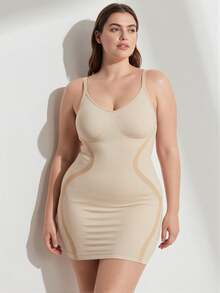 Rosiemei 1 buah Gaun Bodycon Tanpa Jahitan Warna Polos untuk Wanita Musim Panas, Gaun Bodycon Ketat Leher Bulat dengan Tali Bahu Tipis yang Dapat Diatur, Membentuk Seluruh Tubuh - Aprikot - View 2