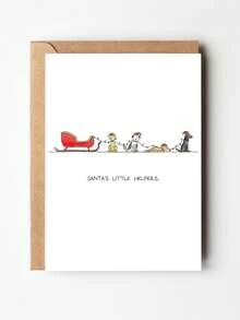1pc Cute Dog Christmas Greeting Card, Funny "Santa's Little Helpers" Puppy Sleigh Design, Holiday Note Card For Dog Lovers With Envelope - Multicolor - View 9