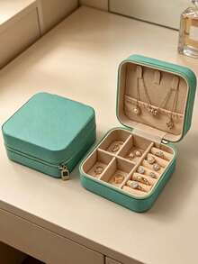 1pc Travel Jewelry Box, Compact Jewelry Organizer For Women And Girls, Suitable For Storing Earrings, Rings And Necklaces - Multicolor - View 17