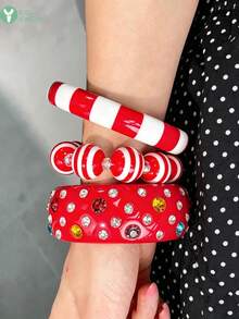 Dopamine Geometric Ring Resin Women's Bracelet Exaggerated Versatile Women's Bangle Set - Multicolor E - View 1