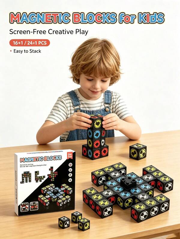 Children's Creative Magnetic Rotating Cube Blocks, With Colorful Gear Pattern Magnetic Cubes, Free Assembly And Stacking, Rotating And Transformable Shapes, Fully Cultivate Children's Spatial Thinking, Creative Ability And Fine Motor Skills, Screen-Free Home Desktop Building Toy, Suitable For Children's Independent Play, Parent-Child Interactive Creation, Back-To-School Classroom Educational Tool, Halloween Party Fun Game Prop, Christmas Creative Exquisite Children's Educational Gift