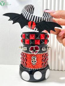 Sweet & Cool Subculture Acrylic Wide Bracelet Collection Y2K Gothic Bat Demon Eye Cross Skull Rivet Hot Girl Wristband Accessory - Multicolor a - View 2