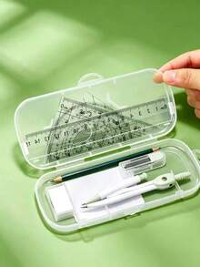 Transparent Storage Box/7-Piece Compass Set - Includes A Protractor And Ruler For Precise Geometric Drawing, As Well As A Triangle Ruler And A Complete Set Of Stationery. Multi-Functional Exam And Study Stationery Kit. Back To School. - E - View 4