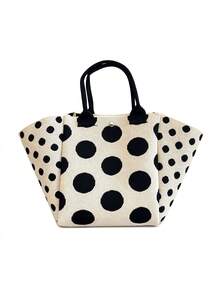 Classic Contrast Color Polka Dot Casual Versatile Artistic Bucket Bag, Multi-Functional Daily Commute Handbag, Suitable For Niche Shopping And Dating - White - View 4