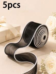 1PC/3PCS/5PCS Pearl Edge Mesh Ribbon, Exquisite Locked Edge Tulle Ribbon, Multiple Colors Available, Floral Bouquet Packaging, Gift Box Bow DIY Handmade Accessories, Atmospheric Decorative Ribbon - Transparent - View 13