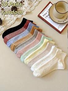 1/3/5/10 Pairs Women's Random Polka Dot Yarn Solid Color Minimalist Short Socks - Multicolor - View 4