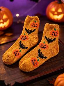 1/3/5 Pairs Halloween Theme Coral Thermal Socks, Thickened Warm Thermal Lined, Anti-Cold Home Floor Socks, Maternity Socks, Couple Socks, Autumn/Winter - Multicolor - View 7