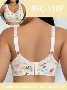 1pc Casual Comfortable Plus Size Women's Bra With Printed Design, Wire-Free Soft Comfortable Lingerie - Yellow - View 2