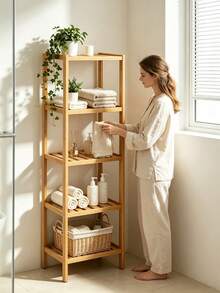 Five‑Tier Bamboo Storage Shelf With Hollow Breathable Shelves, Stable And Durable. Its Vertical Design Saves Space, Suitable For Bathrooms And Living Rooms. Multi‑Layer Partitioned Storage For Various Sundries. - Multicolor - View 3