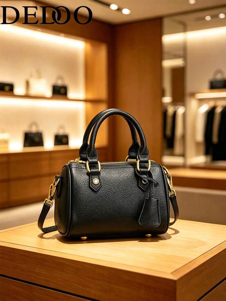 Dedoo Women's Handbag Crossbody Bag Boston Barrel Bag Solid Color Lychee Texture Metal Decor Detachable Shoulder Strap Large Capacity Minimalist Luxury