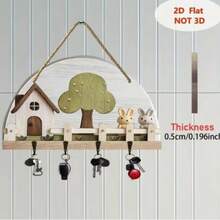 2D Flat Cute Rabbit Family Wooden Key Holder With 4 Metal Hooks, Colorful Wall Art And Home Decor For Entryway, Room And Villa, Rabbit Theme Seasonal Holiday Decoration, Key Storage Box, 2D Flat Design - Multicolor - View 5