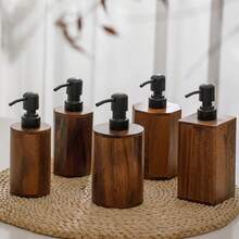 1/3PCS Walnut Wood Soap Dispenser And Replacement Pump Options, Refillable Lotion Bottles For Bathroom Vanity Or Kitchen Sink, Set Option With 2 Round Bottles And Base, Pump-Only Replacement Option, Christmas And Saudi National Day Home Gift Idea - Multi-color - View 8
