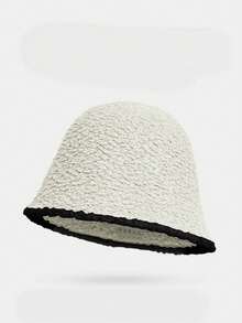 Bucket Hat, Japanese Style Face-Slimming, Black Knitted Plush Bucket Hat, Sun Protection, Face-Slimming, Bucket Hat, Versatile For Outings, Travel Essential, Travel Must-Have, Fashionable And Versatile, Matches Any Outfit, Perfect For Walking, Great For Photos, Gift For Women, Gift For Girlfriend, Gift For Best Friend, Women's Accessory, Personalized Gift, Fun Gift. - Multicolor - View 15