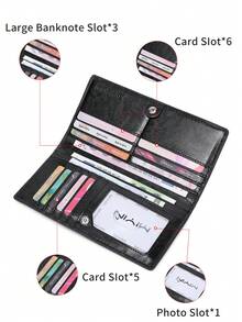FOREVER MIYIN Women RFID Blocking Long Snap Wallet, Large Capacity Multi‑Card Slots Purse With ID Window, Back Zipper Coin Pocket, Oil‑Wax & Litchi Grain Daily Use - Multicolor - View 7