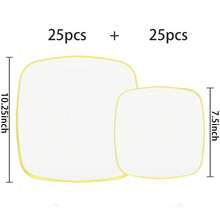 2pcs/Set White Gold Rim Square Plates, Premium Gold Rim Rounded Corner Design Party Tableware, 10.25 Inch And 7.5 Inch Dining Trays, Dessert Plates, Salad Plates, Suitable For Christmas, Wedding, Party, Home Dinner, Restaurant, Kitchen, Outdoor, Various Holiday Parties - White With Gold Trim - View 20