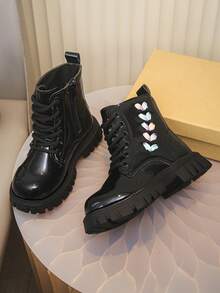 Sepatu Bot Anak Perempuan Motif Daun Bordir, Resleting Samping, Sol Tebal Anti Selip, Sepatu Bot Anak-Anak, Cocok untuk Pesta, Sekolah, dan Pemakaian Sehari-hari - Hitam - View 5
