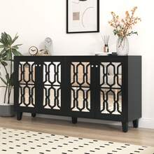 Sideboard Made Of Wood With Storage With Drawers With Doors White For Dining Room And Living Room - 黑色 - 查看 6