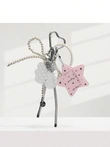 Fresh Blue Sweet Acrylic Star Pearl Bow Versatile Pendant Keychain Braided Rope Bag Charm,Beaded Bag Charm - Multicolor - View 7